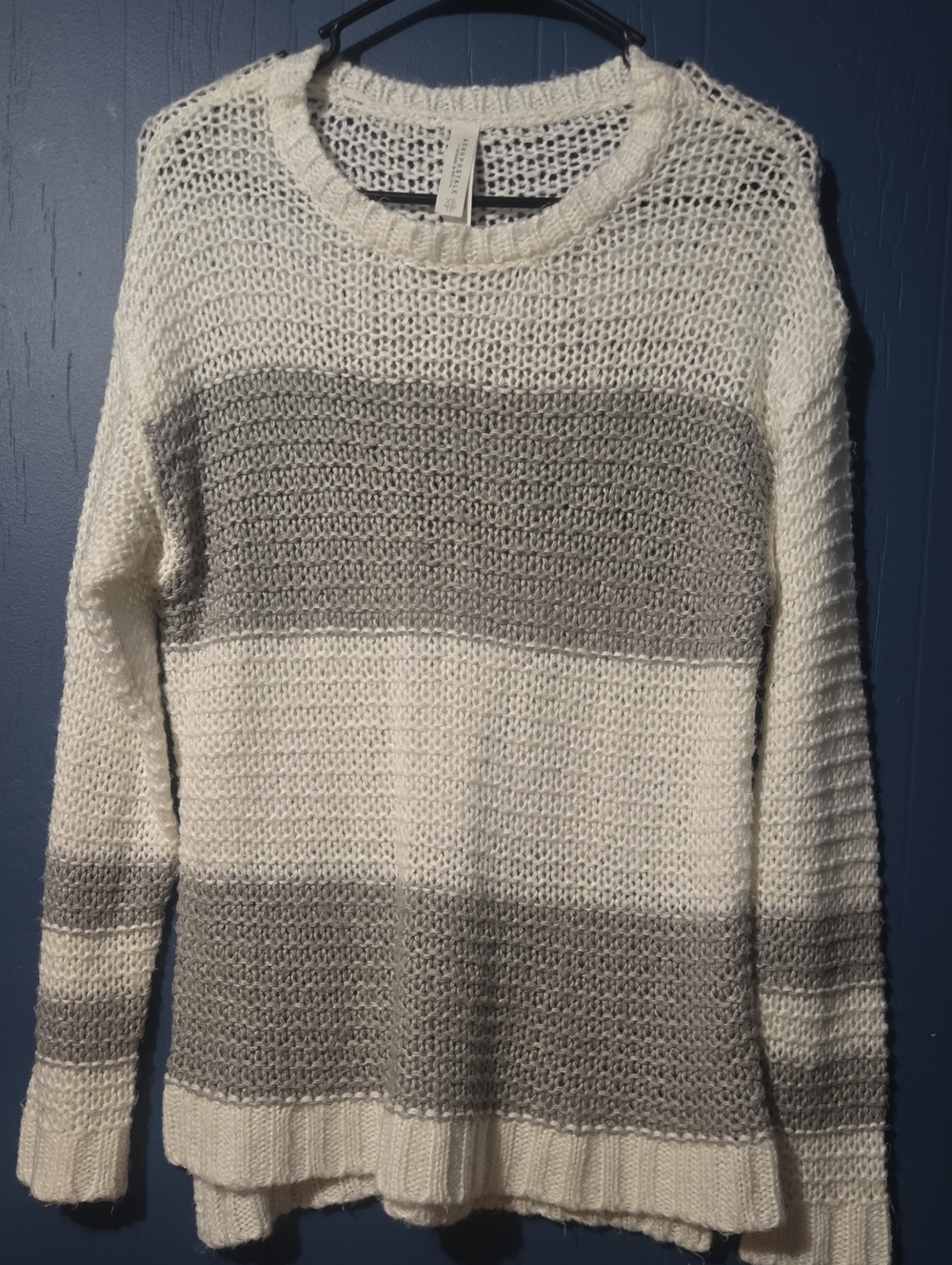 Aeropostale White and Gray Striped Crewneck Sweater